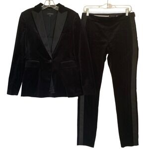 Strenesse Velvet Tuxedo Blazer Pants Suit Women size 4 Black Notch Lapel Classic